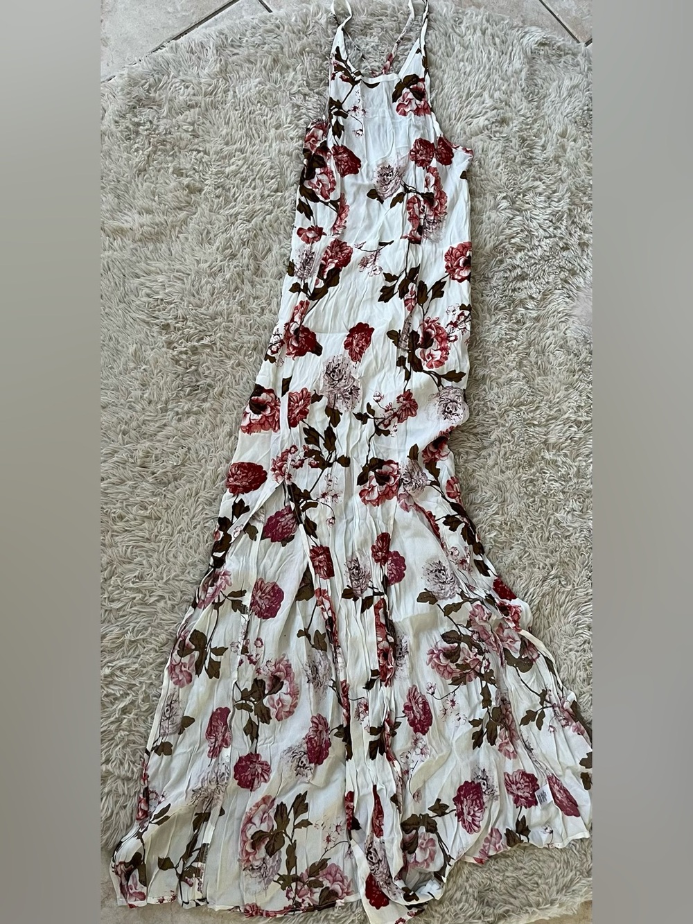 Floral White Maxi Dress with Pink Rose Print